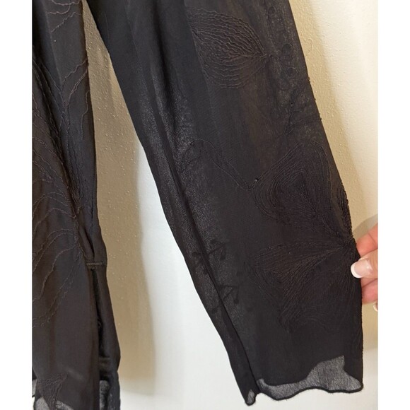 Chico’s Size 1 Black Sheer Embroidered Tunic Blouse Boho Long Sleeve Overlay Top - Picture 7 of 9